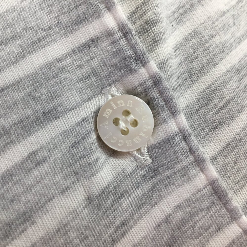 Amina Rubinacci Italy Polo Long Sleeve Gray White Stripe Cotton Size 48 or US 12 - Picture 9 of 10